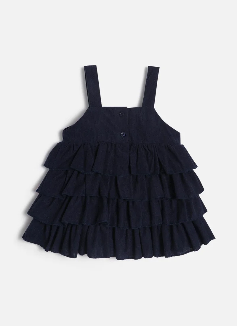 Nautinati  Girls' Corduroy Star Applique Tiered Ruffle Dress with Multicolour Pom-pom Details for Women | Best Price UAE